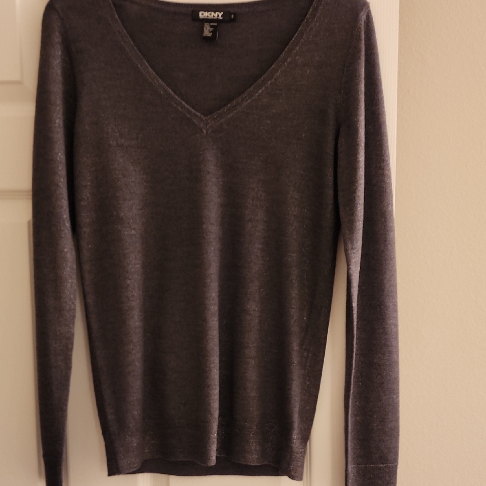 DKNY Charcoal V-Neck Shimmering Women's Sweater